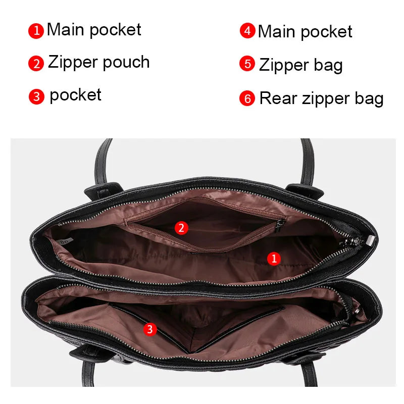 compartment of Women Leather Large Capacity Tote Bag