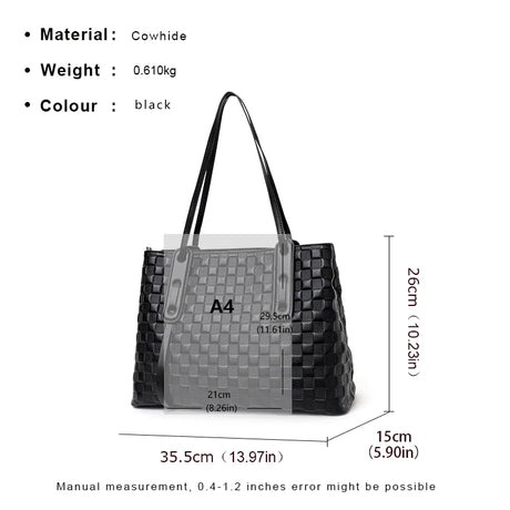 size of Women Leather Large Capacity Tote Bag