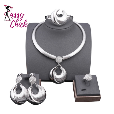 Women Silver Plated Luxury Jewelry Set Sassy Chick Logo