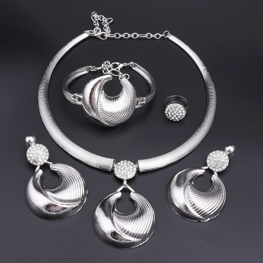 Women Silver Plated Luxury Jewelry Set Silver