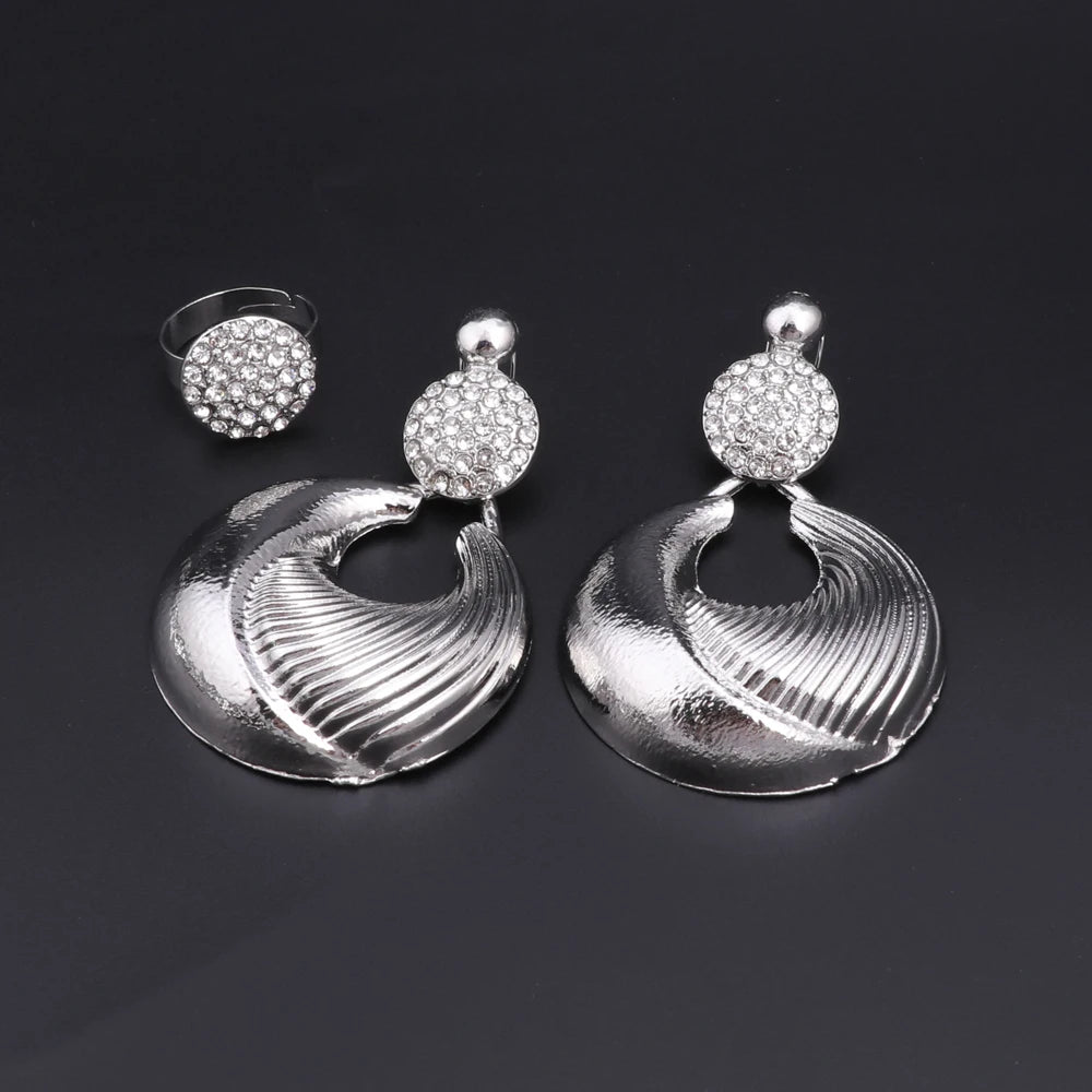 Women Silver Plated Luxury Jewelry Set Earrings Ring Silver