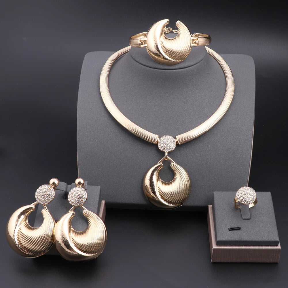 Women Silver Plated Luxury Jewelry Set Gold