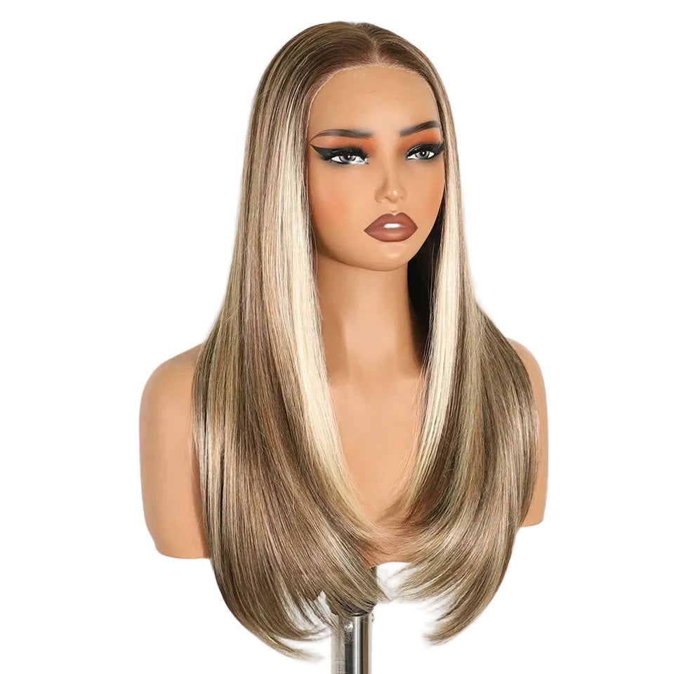 Ash Blonde Women Straight 9x6 Pre Plucked Layered Synthetic Lace Front Wigs