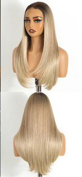 Ash Blonde Women Straight 9x6 Pre Plucked Layered Synthetic Lace Front Wigs
