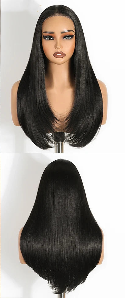 Black Women Straight 9x6 Pre Plucked Layered Synthetic Lace Front Wigs