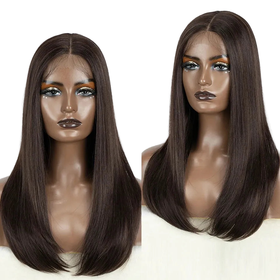 Brown Women Straight Bob  Easy Wear Synthetic Lace Front Wigs
