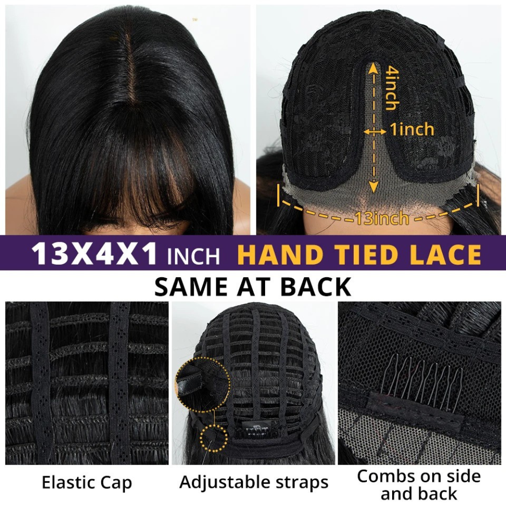 Size of Women Straight Layered Bangs 20 Inch Synthetic Wigs