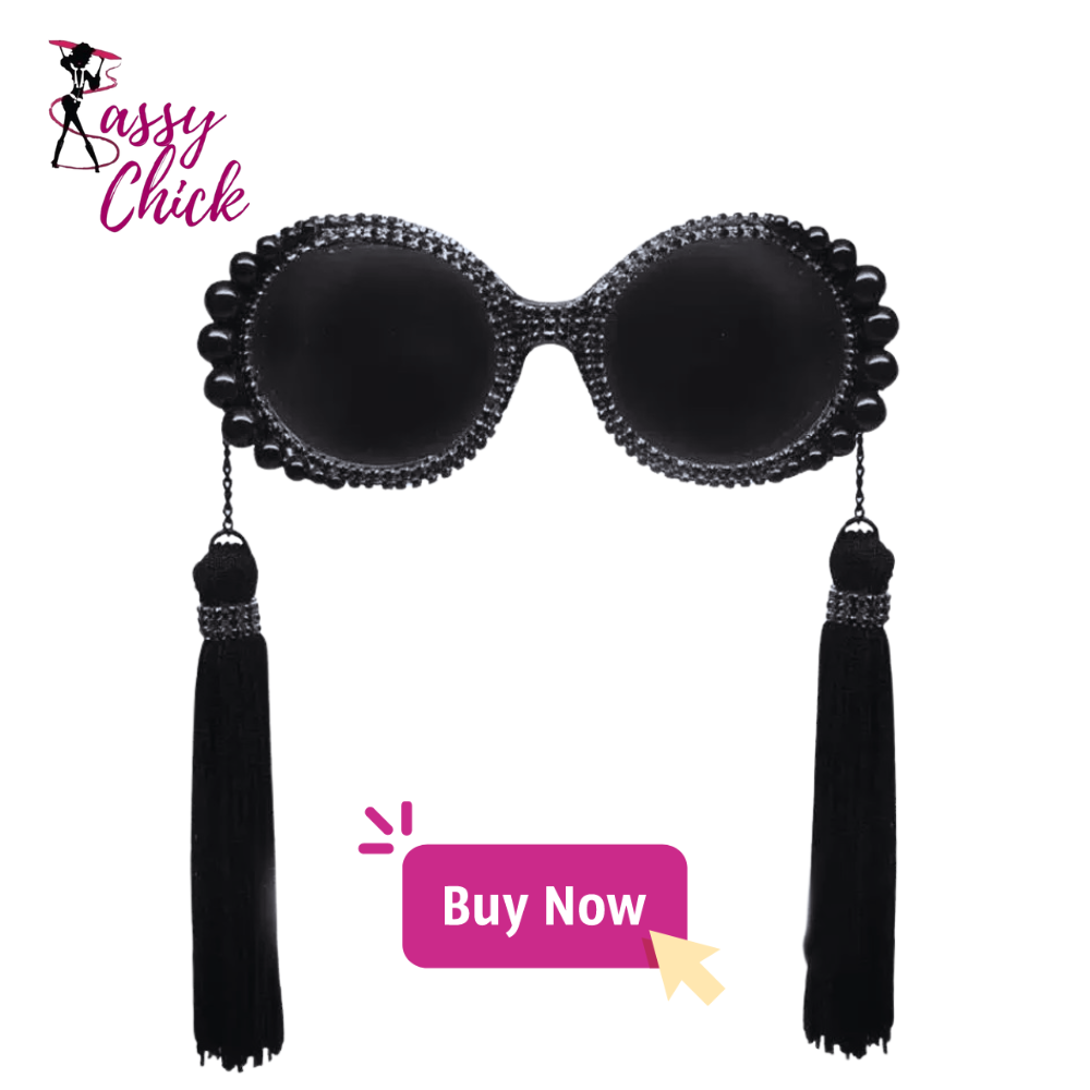 Women Tassel Pearl Rhinestones Round Sunglasses