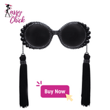 Women Tassel Pearl Rhinestones Round Sunglasses