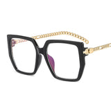 Black Women's Large Frame Presbyopia Glasses Metal Chain