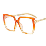 Orange Women's Large Frame Presbyopia Glasses Metal Chain