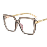 Black Women's Large Frame Presbyopia Glasses Metal Chain
