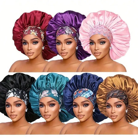 Collection of Women's Satin Elastic Wide Band Sleep Cap
