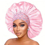 Pink Women's Satin Elastic Wide Band Sleep Cap