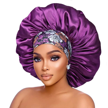 Purple Women's Satin Elastic Wide Band Sleep Cap