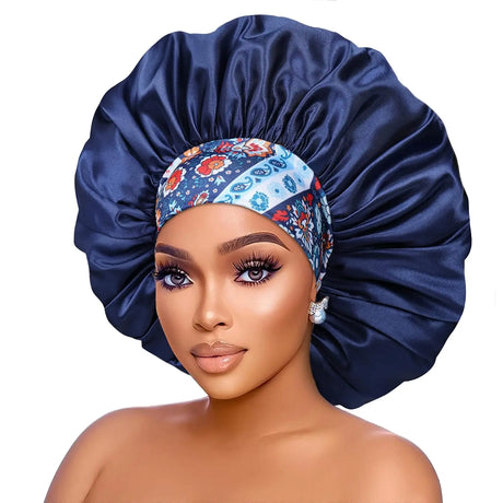 Blue Women's Satin Elastic Wide Band Sleep Cap
