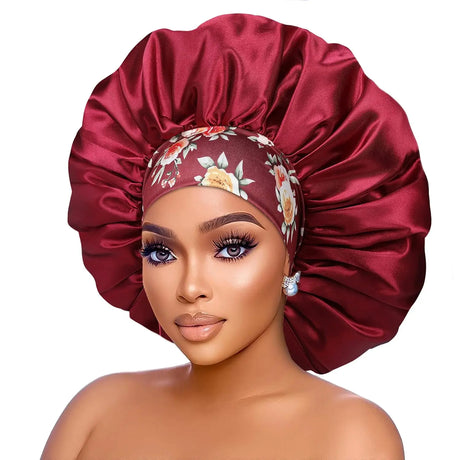 Red Women's Satin Elastic Wide Band Sleep Cap