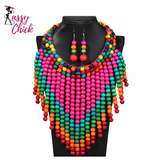 Wooden Beaded Bib African Jewelry Set Sassy Chick Logo