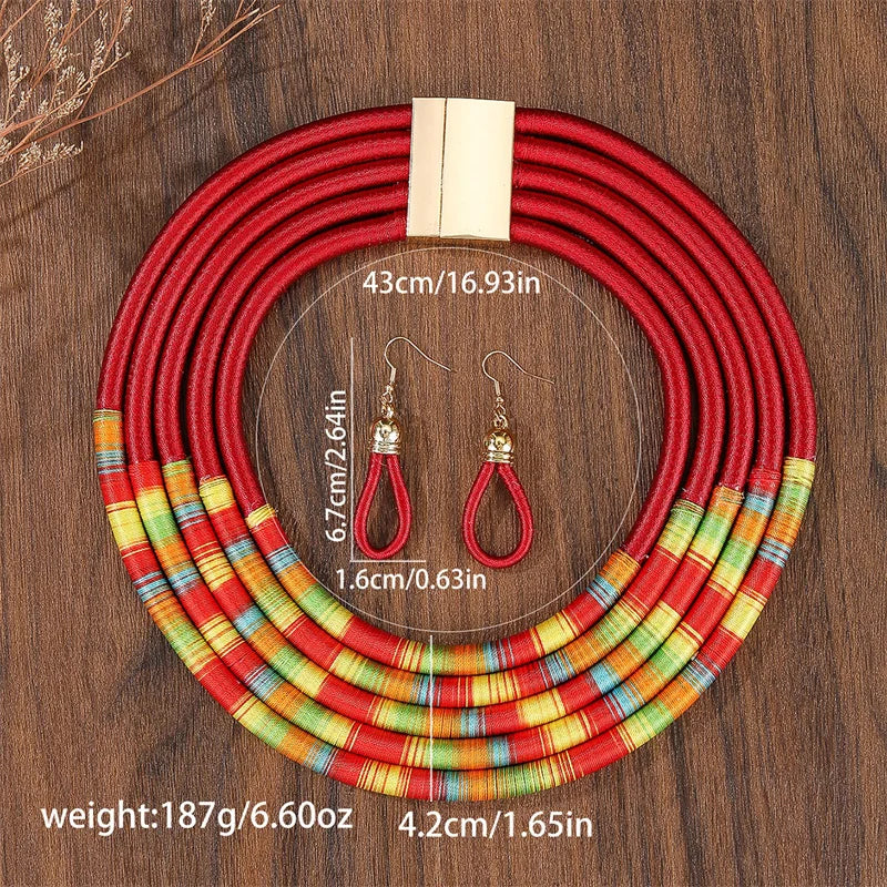 Red size Woven Choker Jewelry Set