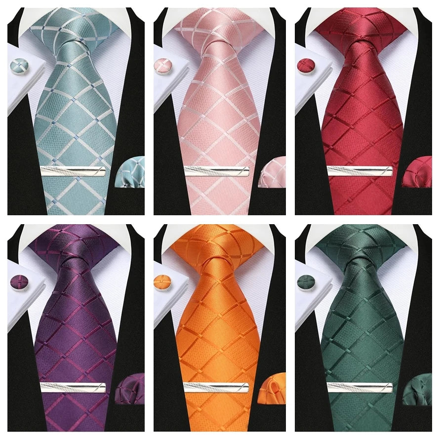 Collection of Woven Classic 100% Silk Pocket Square Plaid & Checks Tie