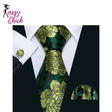 Woven Green Flower Jacquard Necktie Pocket Square Cufflinks Set Sassy Chick Logo