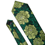 Woven Green Flower Jacquard Necktie Pocket Square Cufflinks Set
