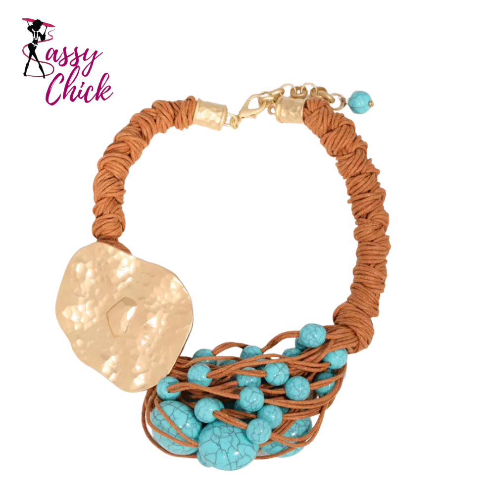 Woven Rope Chain Turquoise Necklace Sassy Chick Logo