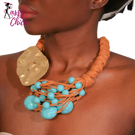 Woven Rope Chain Turquoise Necklace Sassy Chick Logo