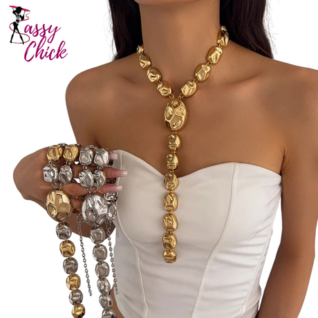 Y-shaped Long Irregular Iron Metal  Chunky Geometric Necklaces Sassy Chick Logo