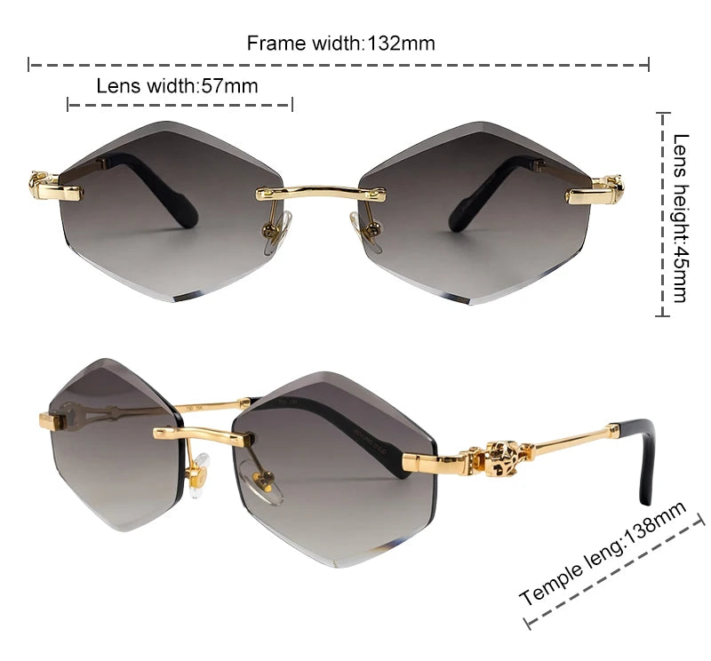 Dimension of Y2K Punk Rimless Hexagon Sunglasses