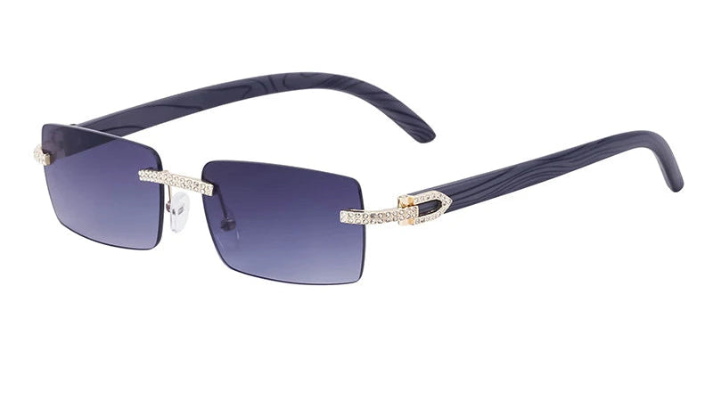 Y2K Punk Wood Grain Frameless Diamond Rectangle Sunglasses