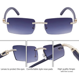 Details of Y2K Punk Wood Grain Frameless Diamond Rectangle Sunglasses