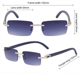 Dimension of Y2K Punk Wood Grain Frameless Diamond Rectangle Sunglasses