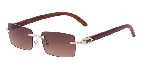 Y2K Punk Wood Grain Frameless Diamond Rectangle Sunglasses