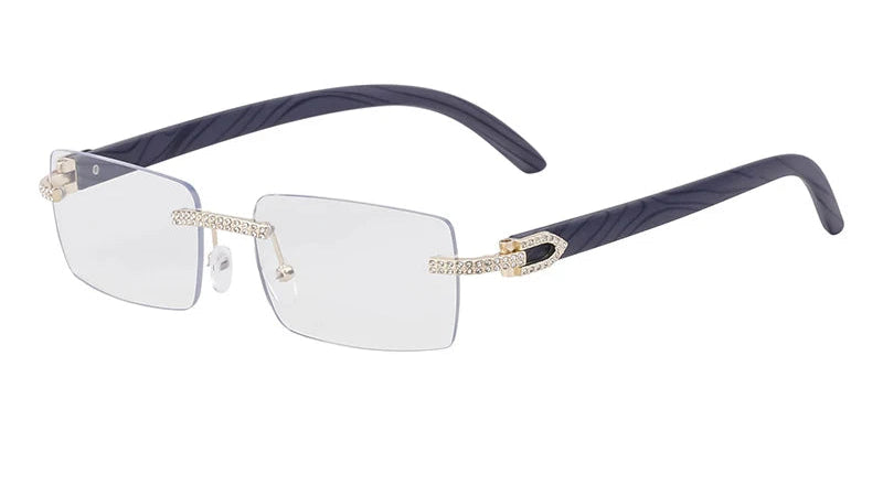 Y2K Punk Wood Grain Frameless Diamond Rectangle Sunglasses