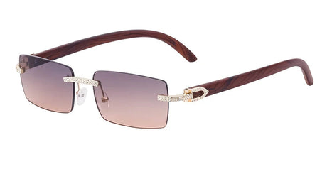 Y2K Punk Wood Grain Frameless Diamond Rectangle Sunglasses