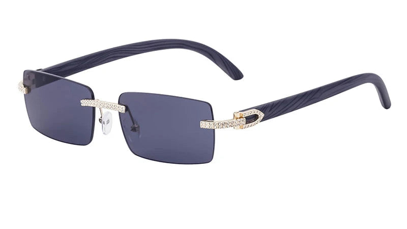 Y2K Punk Wood Grain Frameless Diamond Rectangle Sunglasses