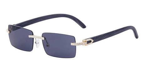 Y2K Punk Wood Grain Frameless Diamond Rectangle Sunglasses