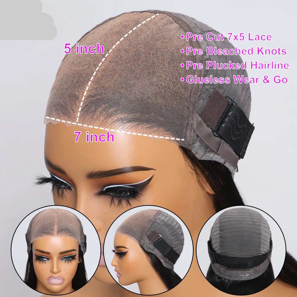 Yaki Straight 7x5 Lace Closure Glueless Wig cap