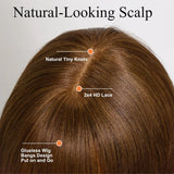 Yaki Straight Brown Color Human Hair Wig With Bangs scalp