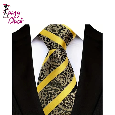 Yellow 8cm Width Paisley Dots Necktie Tuxedo Cravat Sassy Chick Logo