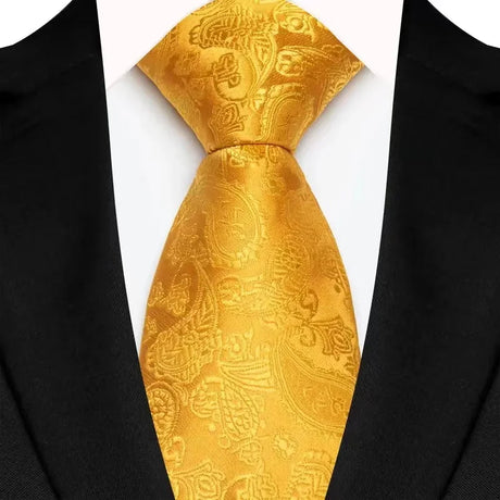 Yellow 8cm Width Paisley Dots Necktie Tuxedo Cravat