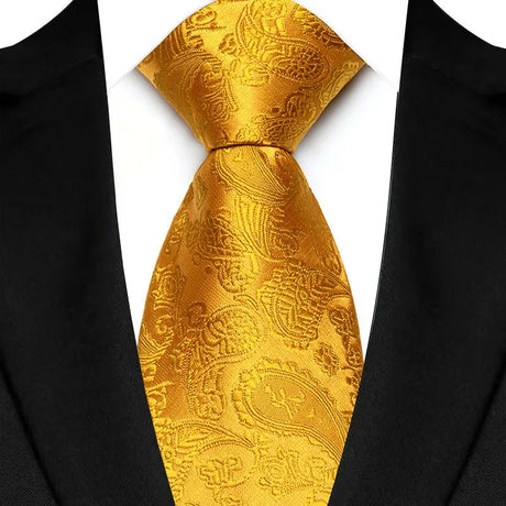 Yellow 8cm Width Paisley Dots Necktie Tuxedo Cravat