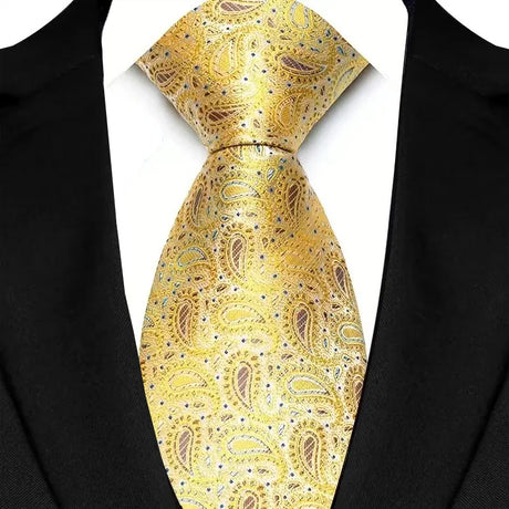 Yellow 8cm Width Paisley Dots Necktie Tuxedo Cravat