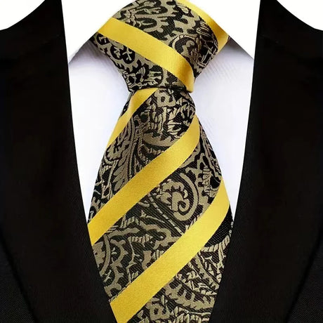 Yellow 8cm Width Paisley Dots Necktie Tuxedo Cravat