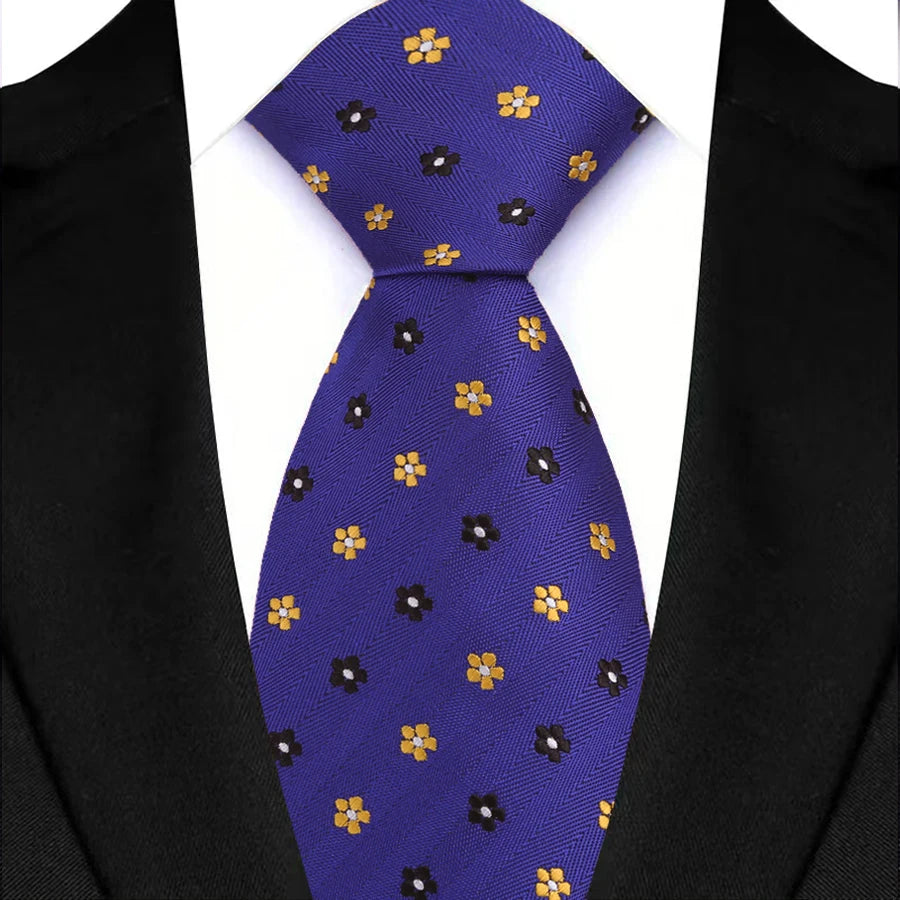 Yellow Blue Green Polka Dot Flower 8cm Classic Business Necktie