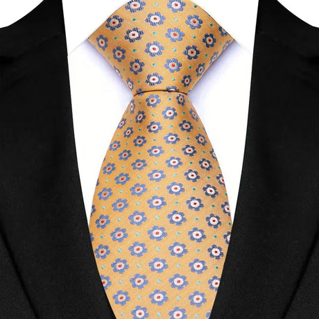 Yellow Blue Green Polka Dot Flower 8cm Classic Business Necktie