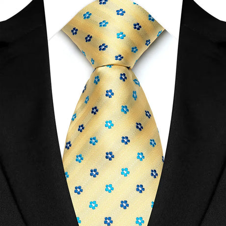 Yellow Blue Green Polka Dot Flower 8cm Classic Business Necktie