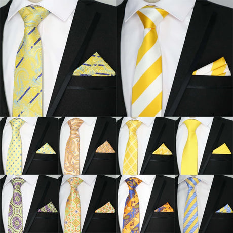 Collection of Yellow Color Plaids Stripes Jacquard Handkerchief Necktie
