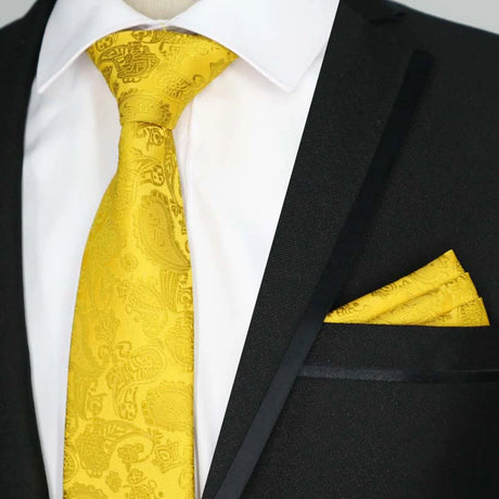 Yellow Color Plaids Stripes Jacquard Handkerchief Necktie